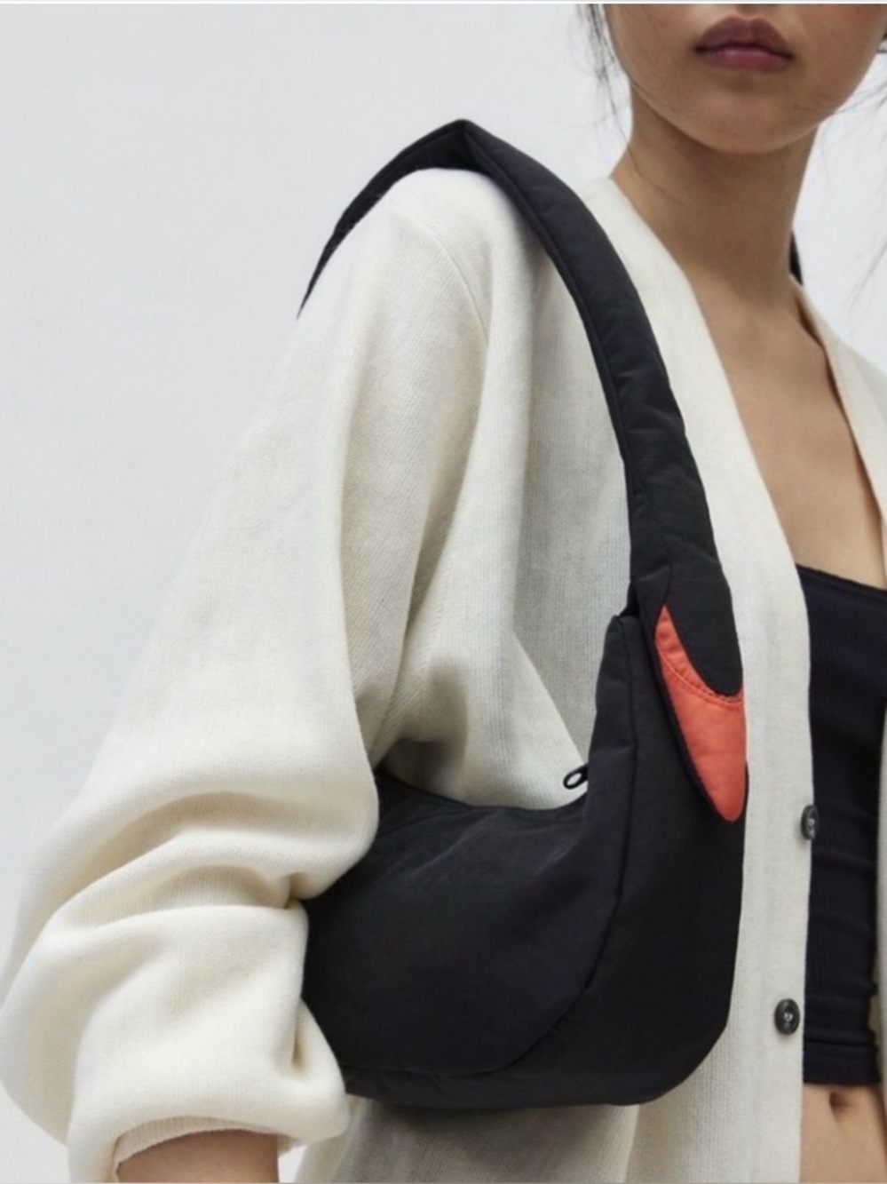 NEW BAGGU Swan Shoulder Bag Purse Black Nylon Whimsy Travel Lightweight Pocket